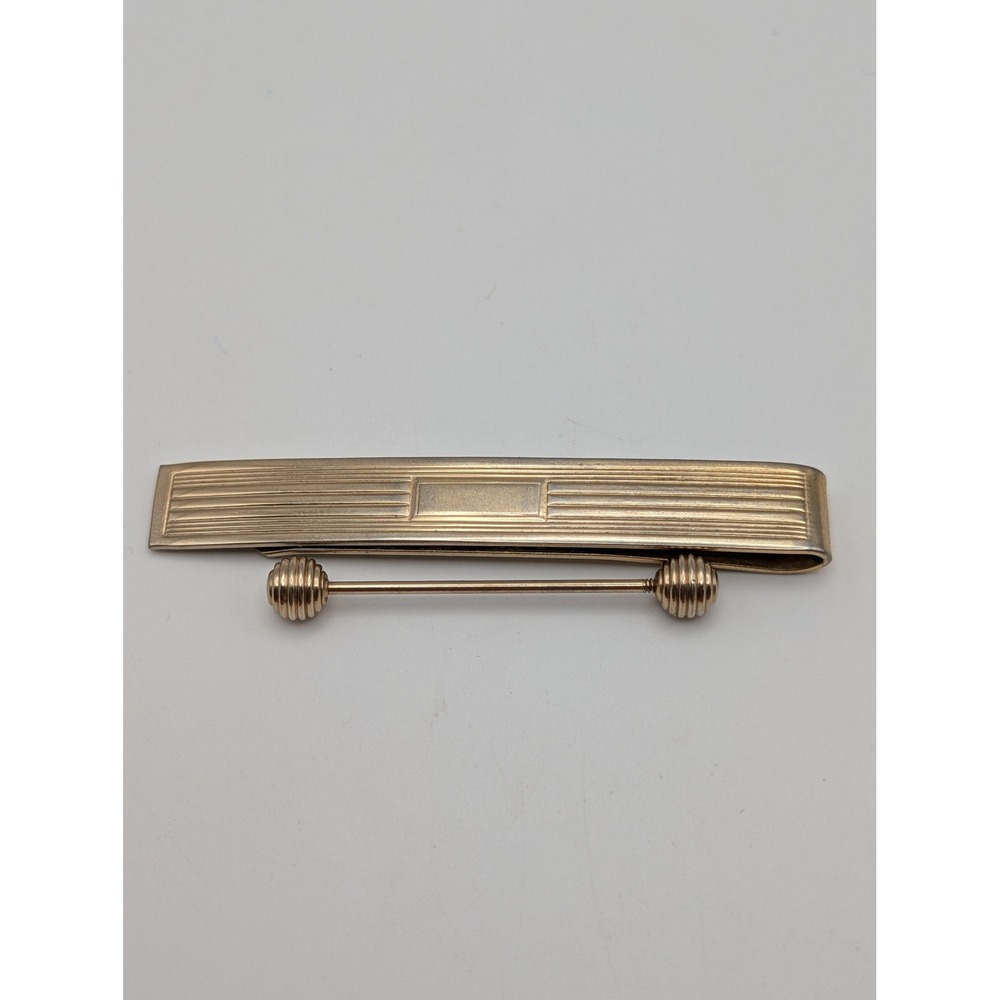 Vintage Gold Tone Tie Clip & Collar Bar Lot Ribbed Mens Formal Accessories